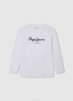 dječak bijela majica dugih rukava s prednjim logom Pepe Jeans JZ8H1619