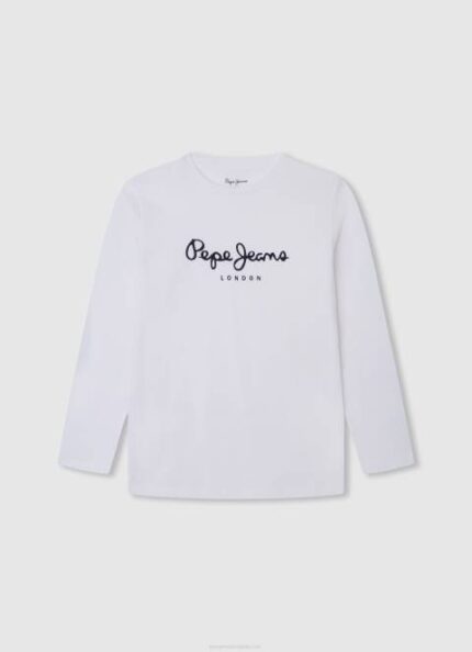 dječak bijela majica dugih rukava s prednjim logom Pepe Jeans JZ8H1619