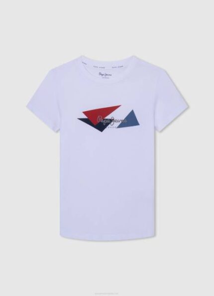 dječak bijela majica s logotipom zastave Pepe Jeans JZ8H1606