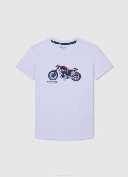 dječak bijela majica s printom motocikla Pepe Jeans JZ8H1644