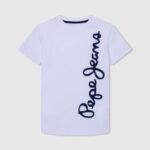 dječak bijela pamučna majica s okomitim logotipom Pepe Jeans JZ8H1618