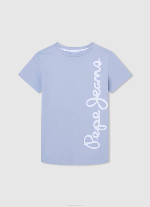 dječak bjelilo plavo pamučna majica s okomitim logotipom Pepe Jeans JZ8H1628 - Slika 1