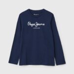 dječak mornarica majica dugih rukava s prednjim logom Pepe Jeans JZ8H1630