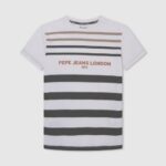 dječak prljavo bijelo pamučna majica s prugastim printom Pepe Jeans JZ8H1645