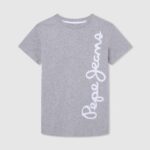 dječak sivi lapor pamučna majica s okomitim logotipom Pepe Jeans JZ8H1650