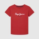dječak studio crvena osnovna majica s logom Pepe Jeans JZ8H1625