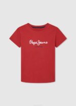 dječak studio crvena osnovna majica s logom Pepe Jeans JZ8H1625