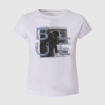 djevojka bijela jednobojna majica s printom Pepe Jeans JZ8H1453