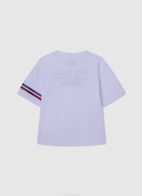 djevojka bijela kutijasta majica s printom logotipa Pepe Jeans JZ8H1449 - Slika 2