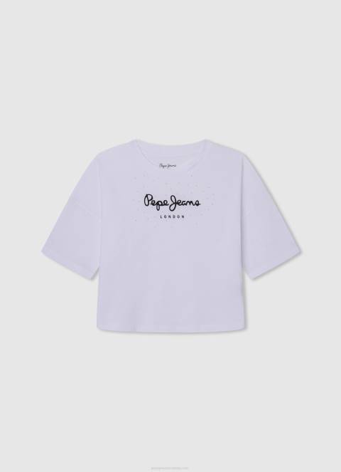 djevojka bijela kutijasta majica s printom logotipa Pepe Jeans JZ8H1481 - Slika 1