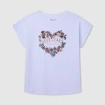 djevojka bijela majica s printom logotipa Pepe Jeans JZ8H1452