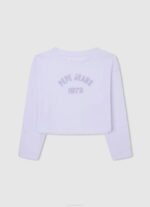 djevojka bijela rebrasta košulja s izvezenim logom Pepe Jeans JZ8H1459 - Slika 5