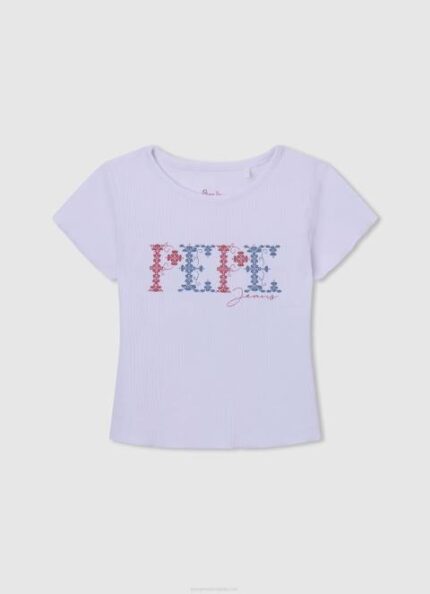 djevojka bijela rebrasta pamučna košulja Pepe Jeans JZ8H1421