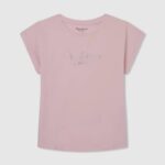 djevojka nježno ružičasta pamučna majica s logotipom strass Pepe Jeans JZ8H1431