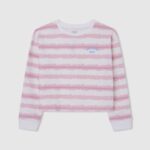 djevojka nježno ružičasta pamučni džemper s izblijedjelim prugama Pepe Jeans JZ8H1409
