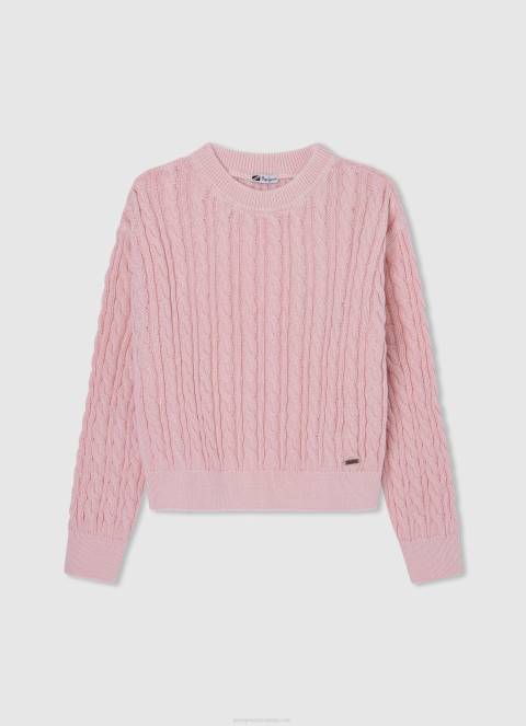 djevojka nježno ružičasta pamučni džemper s izblijedjelim prugama Pepe Jeans JZ8H1409 - Slika 5