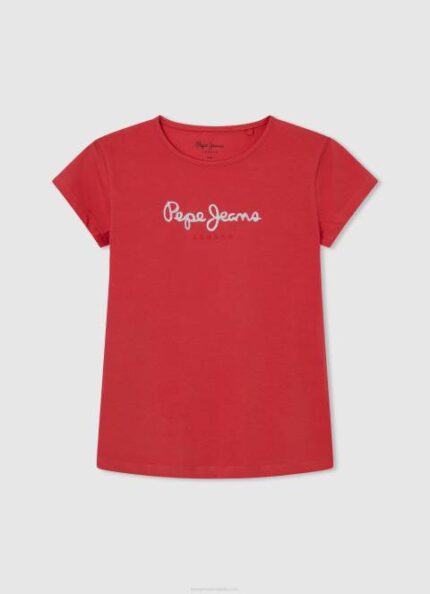 djevojka studio crvena majica sa svjetlucavim logom Pepe Jeans JZ8H1469