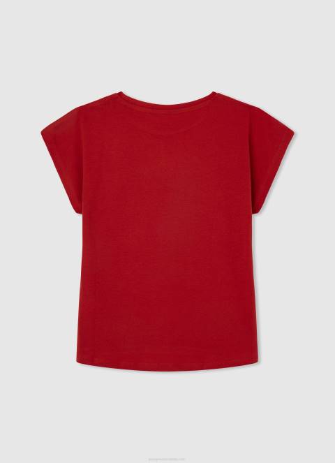 djevojka studio crvena pamučna majica s logotipom strass Pepe Jeans JZ8H1450 - Slika 2