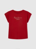 djevojka studio crvena pamučna majica s logotipom strass Pepe Jeans JZ8H1450