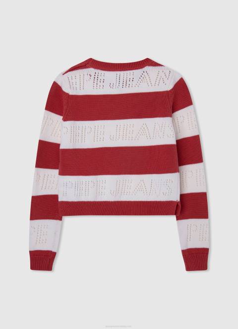 djevojka studio crvena pamučni jersey s prugastim printom Pepe Jeans JZ8H1402 - Slika 2