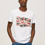 muškarci bijela logotip zastave i majica s vijorećom zastavom Pepe Jeans JZ8H1014
