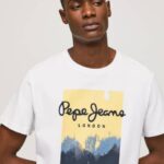 muškarci bijela majica s printom logotipa Pepe Jeans JZ8H974