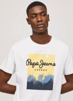 muškarci bijela majica s printom logotipa Pepe Jeans JZ8H974