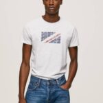 muškarci bijela majica s printom mramornog logotipa Pepe Jeans JZ8H987