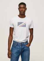muškarci bijela majica s printom mramornog logotipa Pepe Jeans JZ8H987