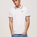 muškarci bijela obrubljena pamučna pike polo majica Pepe Jeans JZ8H1090