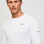 muškarci bijela pamučna majica dugih rukava Pepe Jeans JZ8H1007