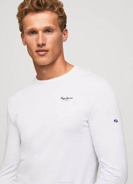 muškarci bijela pamučna majica dugih rukava Pepe Jeans JZ8H1007