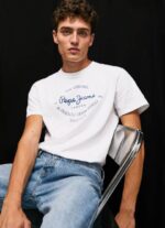 muškarci bijela pamučna majica s otisnutim logotipom Pepe Jeans JZ8H921