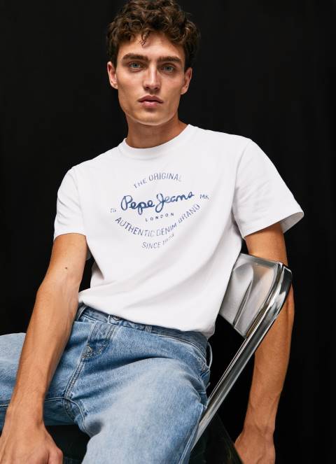 muškarci bijela pamučna majica s otisnutim logotipom Pepe Jeans JZ8H921 - Slika 1