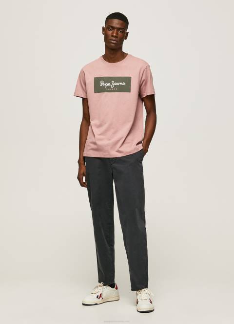 muškarci bjelilo ružičasto pamučna majica s izvezenim logotipom Pepe Jeans JZ8H926 - Slika 2