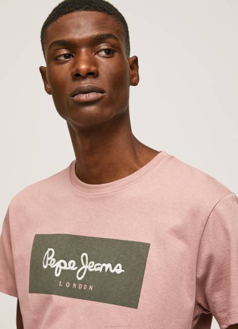 muškarci bjelilo ružičasto pamučna majica s izvezenim logotipom Pepe Jeans JZ8H926 - Slika 3