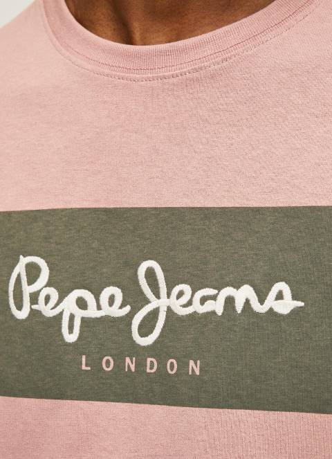 muškarci bjelilo ružičasto pamučna majica s izvezenim logotipom Pepe Jeans JZ8H926 - Slika 4