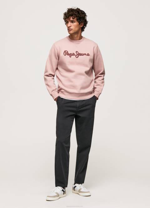 muškarci bjelilo ružičasto pamučni džemper s izvezenim logotipom Pepe Jeans JZ8H882 - Slika 2