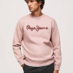 muškarci bjelilo ružičasto pamučni džemper s izvezenim logotipom Pepe Jeans JZ8H882