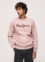 muškarci bjelilo ružičasto pamučni džemper s izvezenim logotipom Pepe Jeans JZ8H882