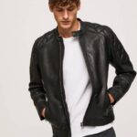 muškarci crno janjeća kožna biciklistička jakna Pepe Jeans JZ8H835