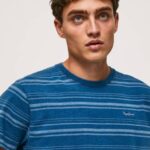 muškarci indigo prugasta pamučna majica s printom Pepe Jeans JZ8H966