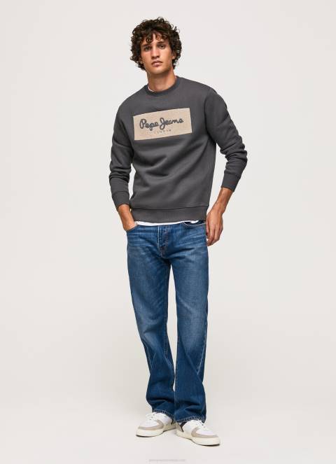 muškarci isprano crno pamučni džemper s izvezenim logotipom Pepe Jeans JZ8H872 - Slika 2