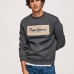 muškarci isprano crno pamučni džemper s izvezenim logotipom Pepe Jeans JZ8H872