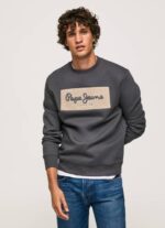 muškarci isprano crno pamučni džemper s izvezenim logotipom Pepe Jeans JZ8H872
