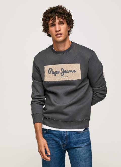 muškarci isprano crno pamučni džemper s izvezenim logotipom Pepe Jeans JZ8H872 - Slika 1