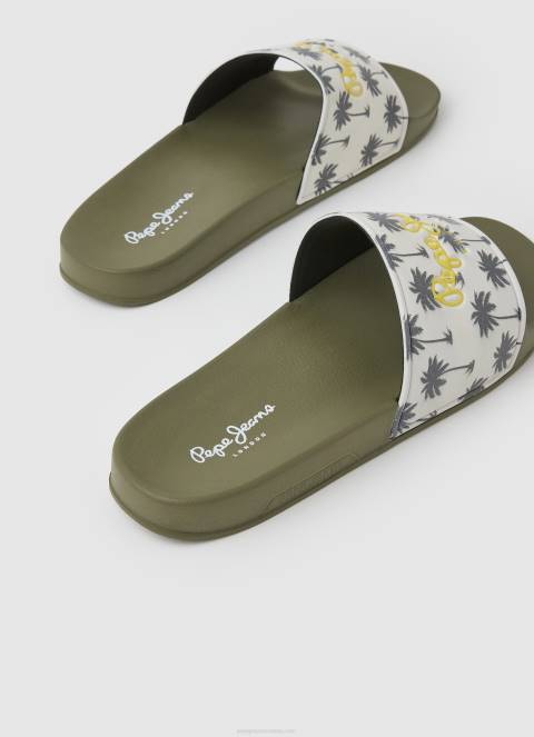 muškarci kaki zelena japanke za plažu sa slider printom Pepe Jeans JZ8H1282 - Slika 4