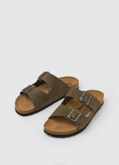 muškarci kaki zelena sandale od bio brušene kože Pepe Jeans JZ8H1278 - Slika 3