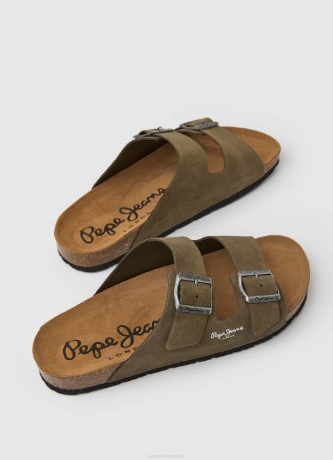 muškarci kaki zelena sandale od bio brušene kože Pepe Jeans JZ8H1278 - Slika 4