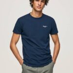 muškarci mornarica pamučna majica s otisnutim logotipom Pepe Jeans JZ8H1010